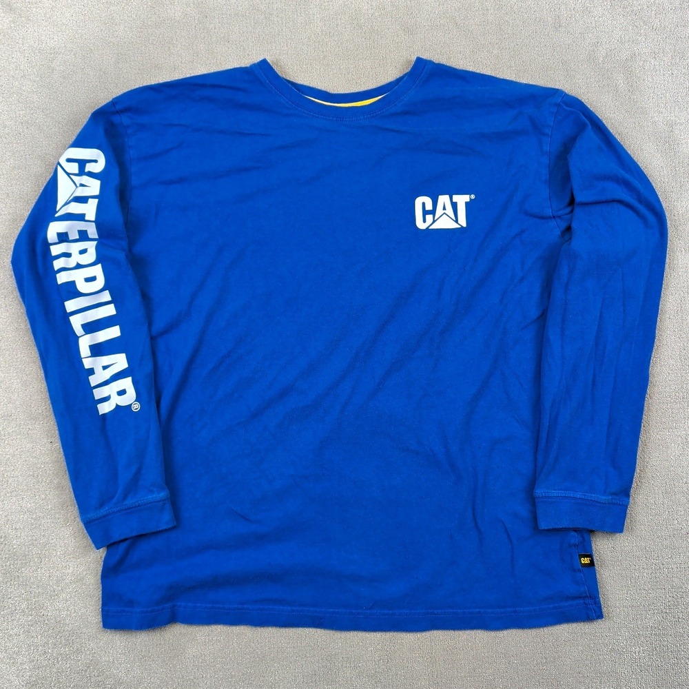 Caterpillar Long Sleeve T-Shirt Mens XL Blue Graphic Logo Cotton Workwear Tee